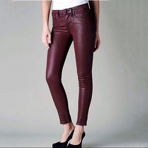 True Religion Skinny Coated Jeans, Dark Red, Size 27